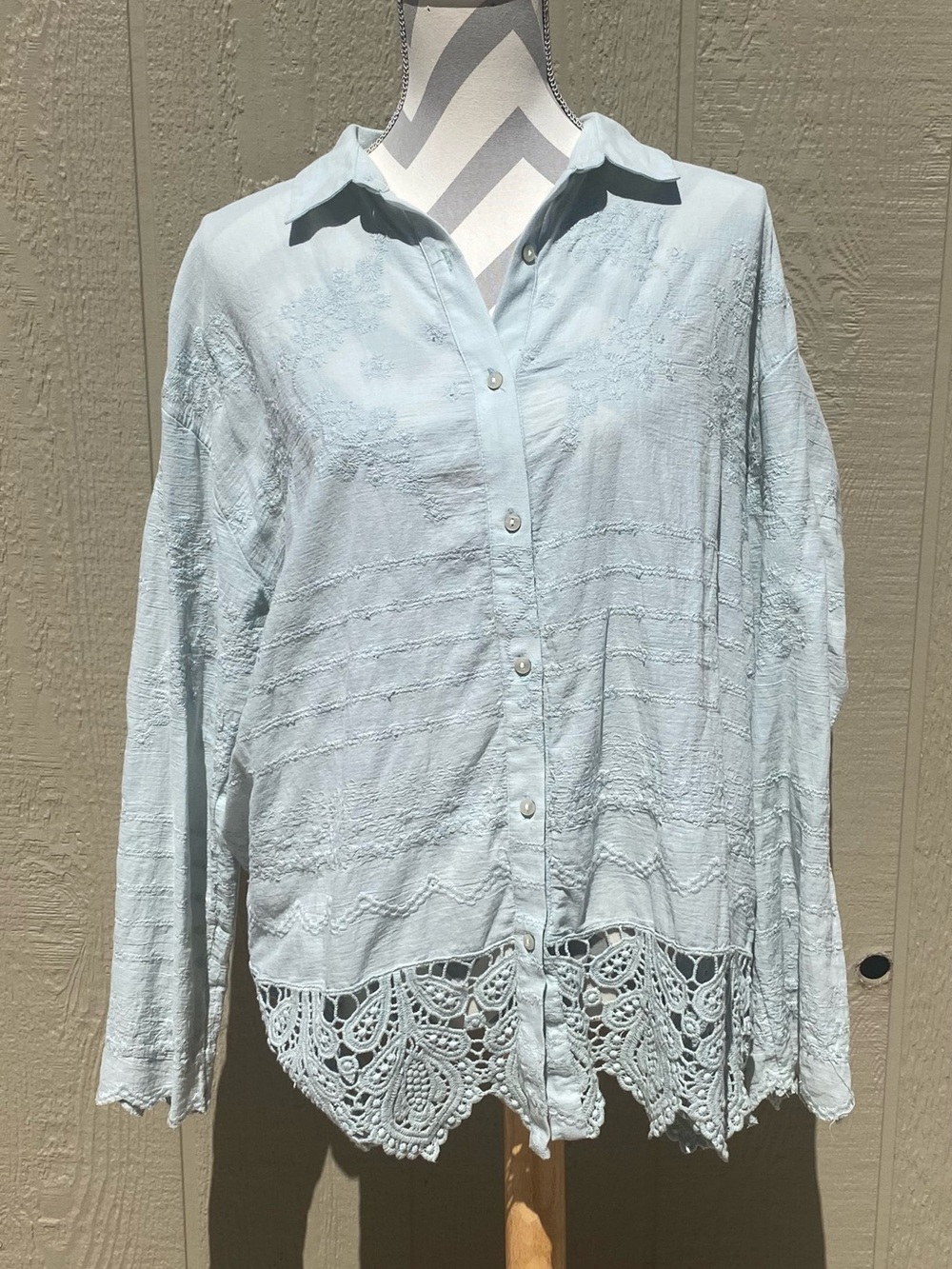 Logo Lavish Button-Down Shirt with Lace Hem and Embroidery